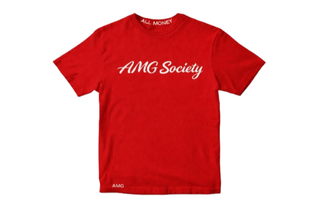 AMG Society Script Tee — Crimson Red