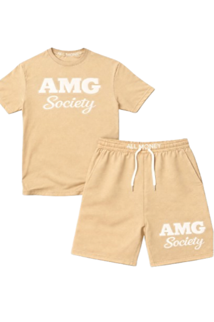 AMG Society All Money Puff Print Short Set — Camel