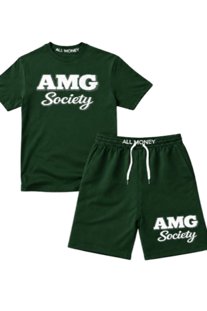 AMG Society All Money Puff Print Short Set — Forest Green