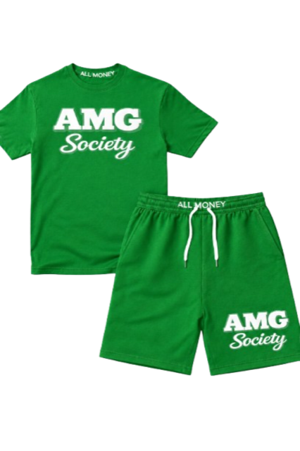 AMG Society All Money Puff Print Short Set — Kelly Green