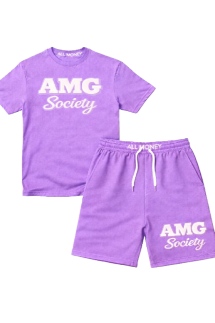AMG Society All Money Puff Print Short Set — Lavender