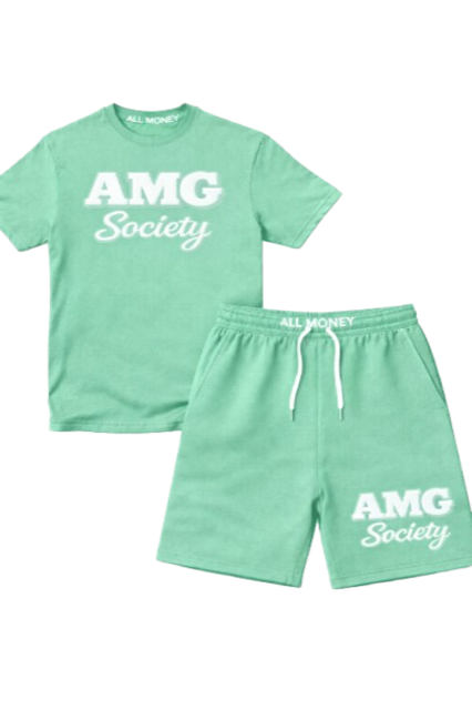 AMG Society All Money Puff Print Short Set — Mint