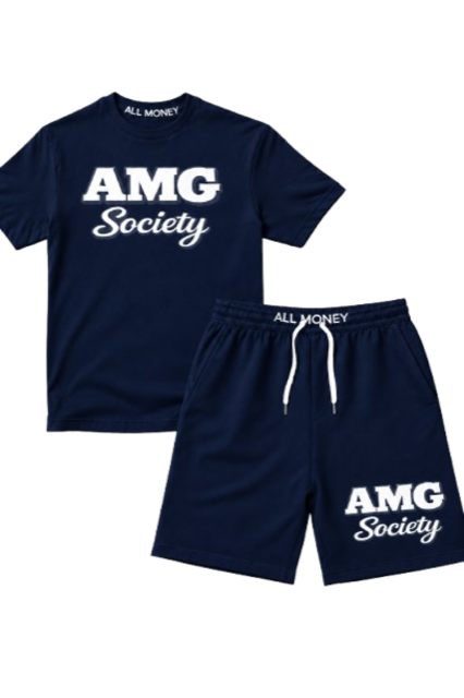 AMG Society All Money Puff Print Short Set — Midnight Navy