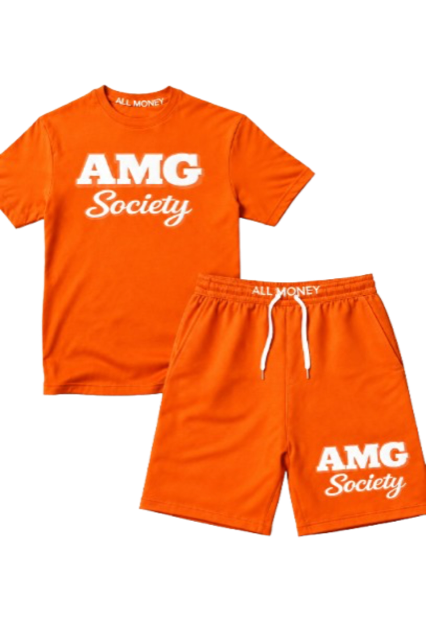 AMG Society All Money Puff Print Short Set — Orange