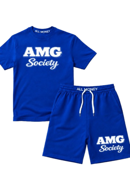 AMG Society All Money Puff Print Short Set — Royal Blue